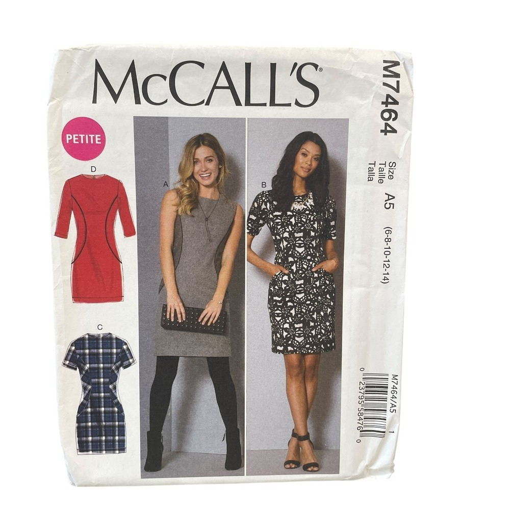 McCall's Sewing Pattern Women 6-14 M7464 Petite Fitted Dress Pockets Piping